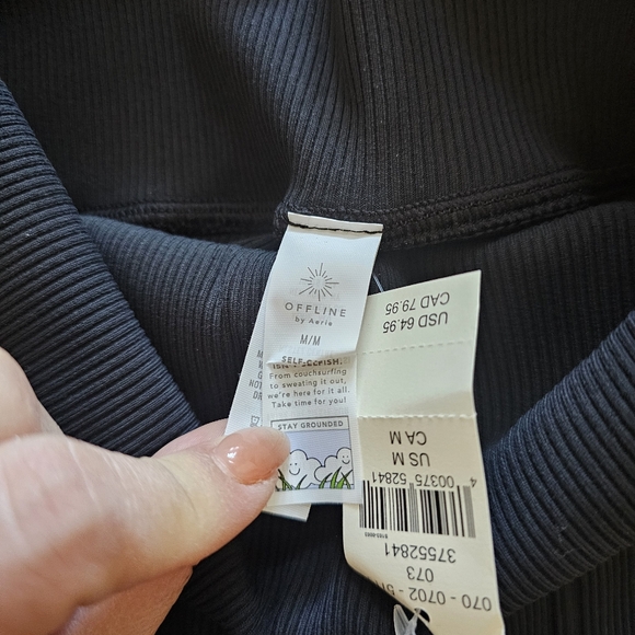 NWT Aerie Offline Size M Foldover Waist Black Flare Legging Ribbed with Pockets - Picture 5 of 8